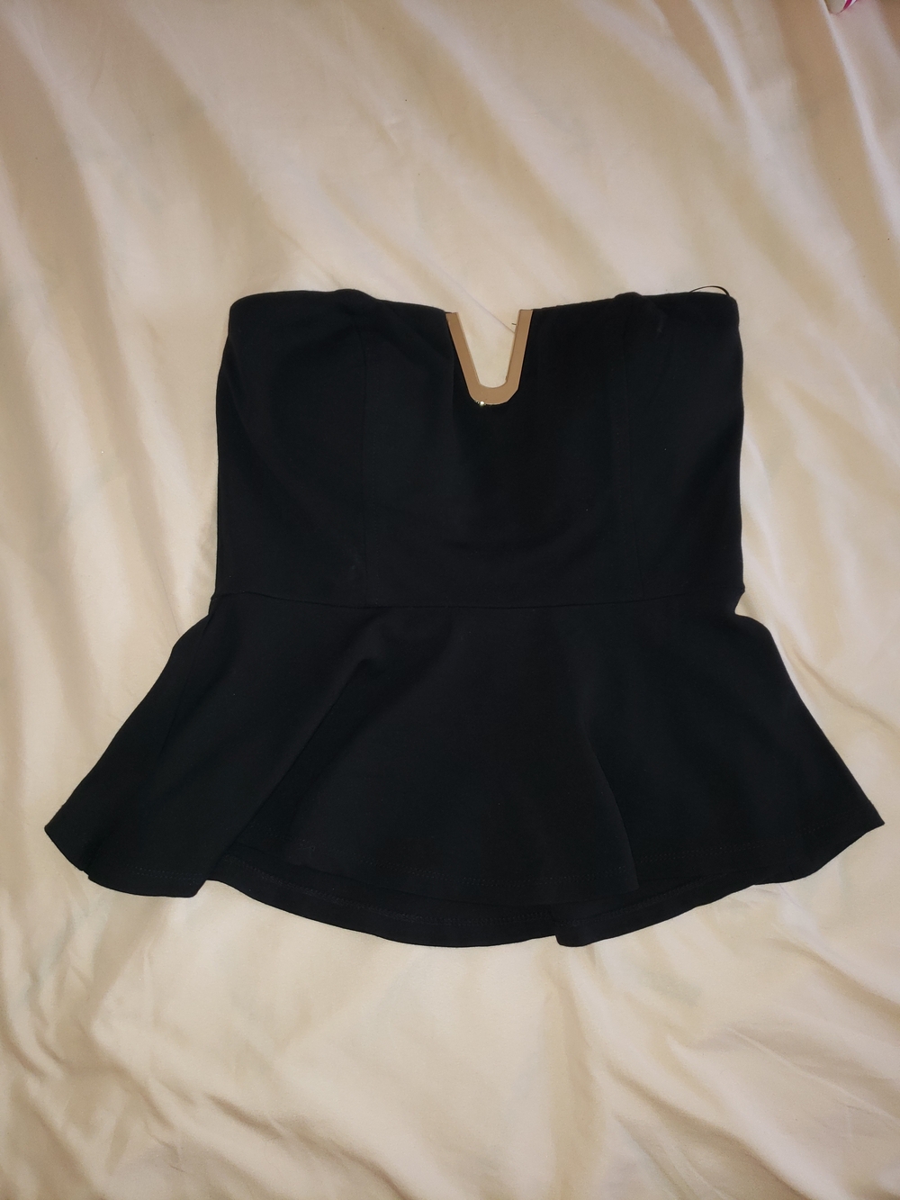 Black Strapless Peplum Top